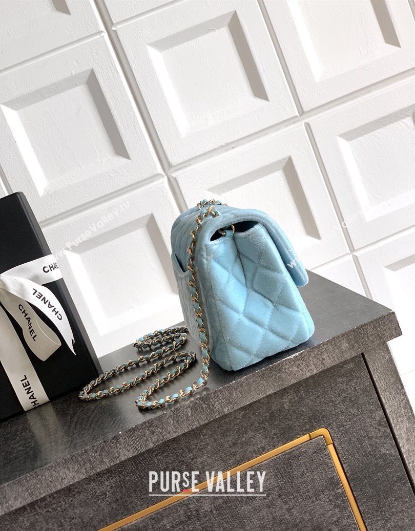 Chanel Velvet Mini Square Flap Bag with Strass Ball Ice Blue 2025 AS1786 (yezi-251010052)