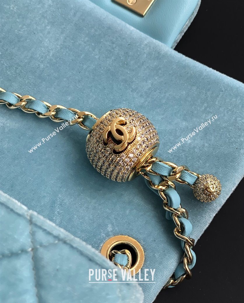 Chanel Velvet Mini Square Flap Bag with Strass Ball Ice Blue 2025 AS1786 (yezi-251010052)