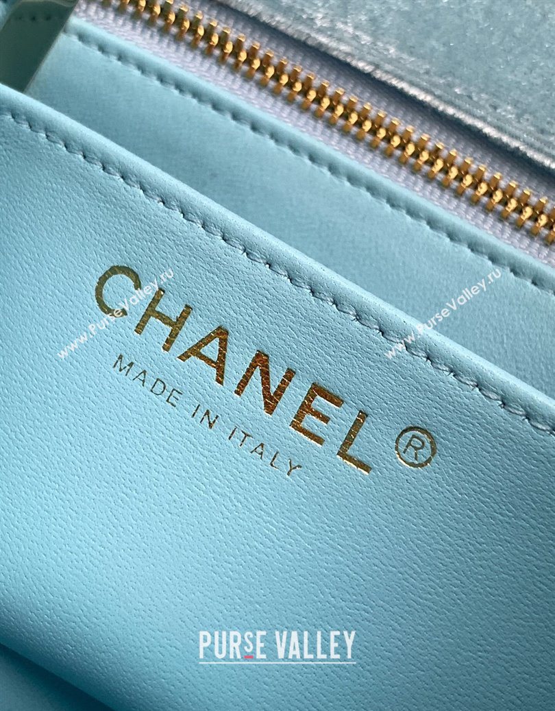 Chanel Velvet Mini Square Flap Bag with Strass Ball Ice Blue 2025 AS1786 (yezi-251010052)