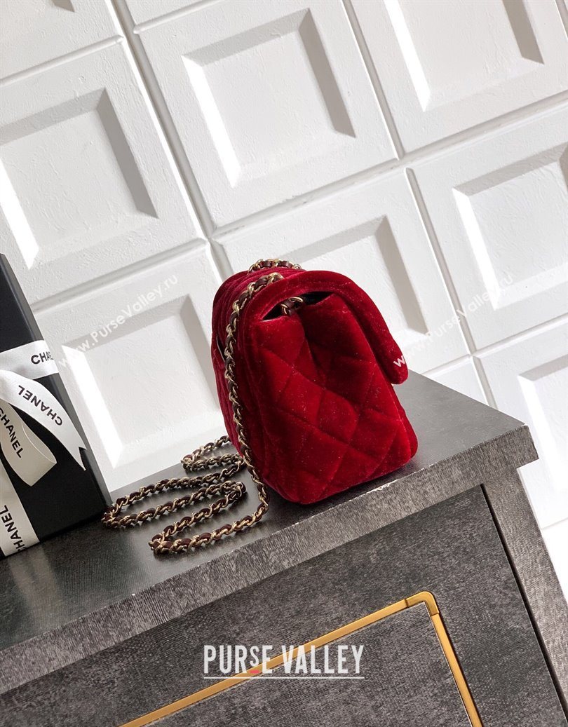 Chanel Velvet Mini Square Flap Bag with Strass Ball Red 2025 AS1786 (yezi-251010053)
