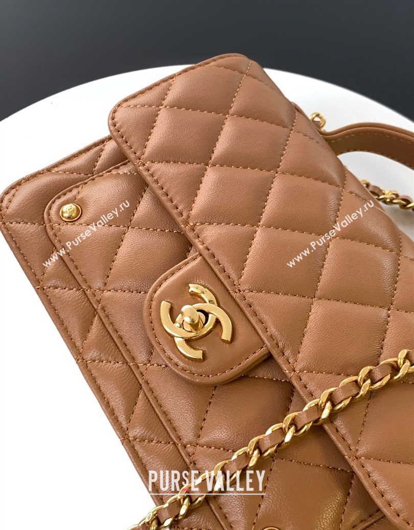 Chanel Shiny Lambskin Wallet with chain and Top Handle Brown 2025 AP4674 (yezi-251009092)