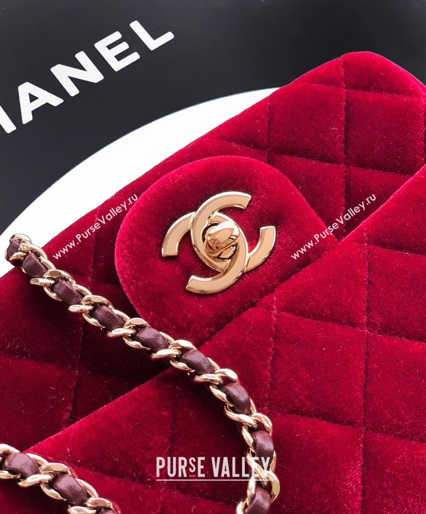 Chanel Velvet Mini Square Flap Bag with Strass Ball Red 2025 AS1786 (yezi-251010053)