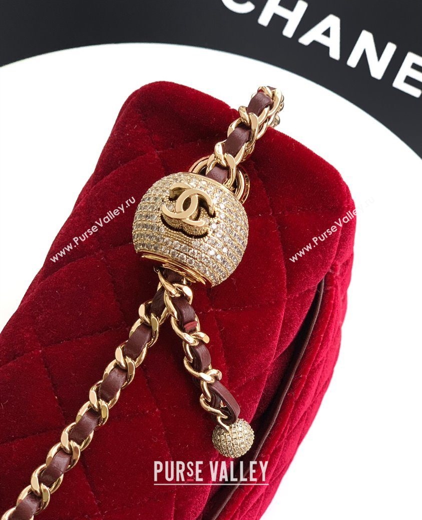 Chanel Velvet Mini Square Flap Bag with Strass Ball Red 2025 AS1786 (yezi-251010053)