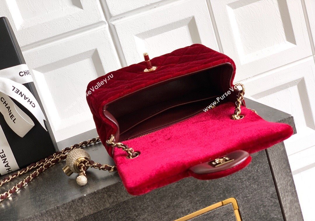 Chanel Velvet Mini Square Flap Bag with Strass Ball Red 2025 AS1786 (yezi-251010053)