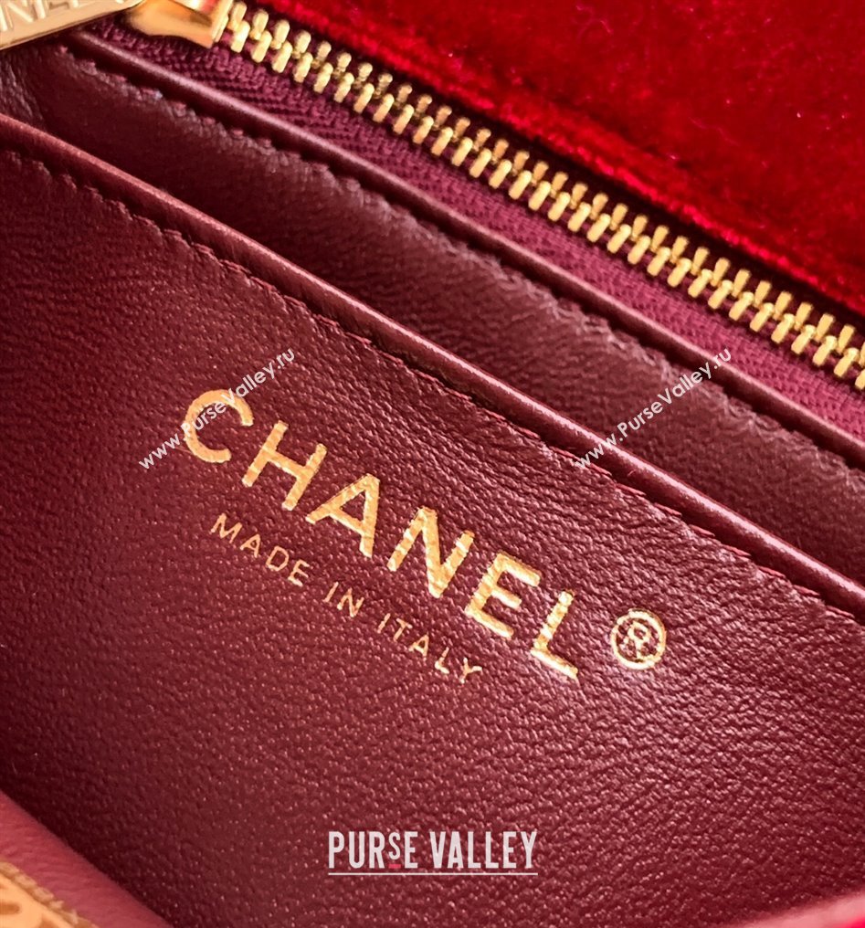 Chanel Velvet Mini Square Flap Bag with Strass Ball Red 2025 AS1786 (yezi-251010053)