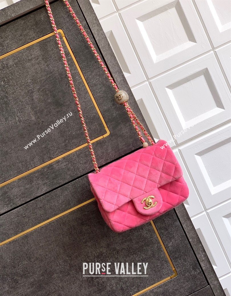 Chanel Velvet Mini Square Flap Bag with Strass Ball Pink2 2025 AS1786 (yezi-251010054)