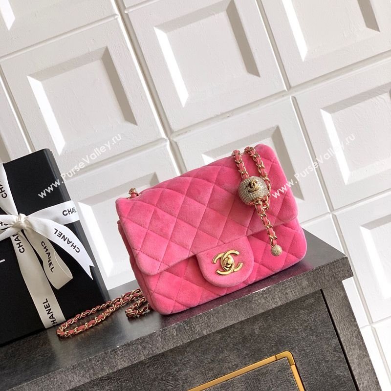 Chanel Velvet Mini Square Flap Bag with Strass Ball Pink2 2025 AS1786 (yezi-251010054)