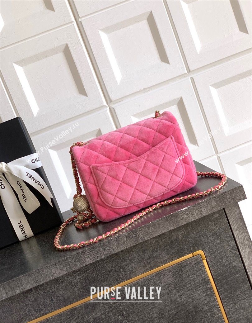 Chanel Velvet Mini Square Flap Bag with Strass Ball Pink2 2025 AS1786 (yezi-251010054)