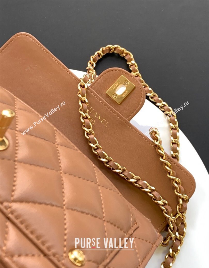 Chanel Shiny Lambskin Wallet with chain and Top Handle Brown 2025 AP4674 (yezi-251009092)