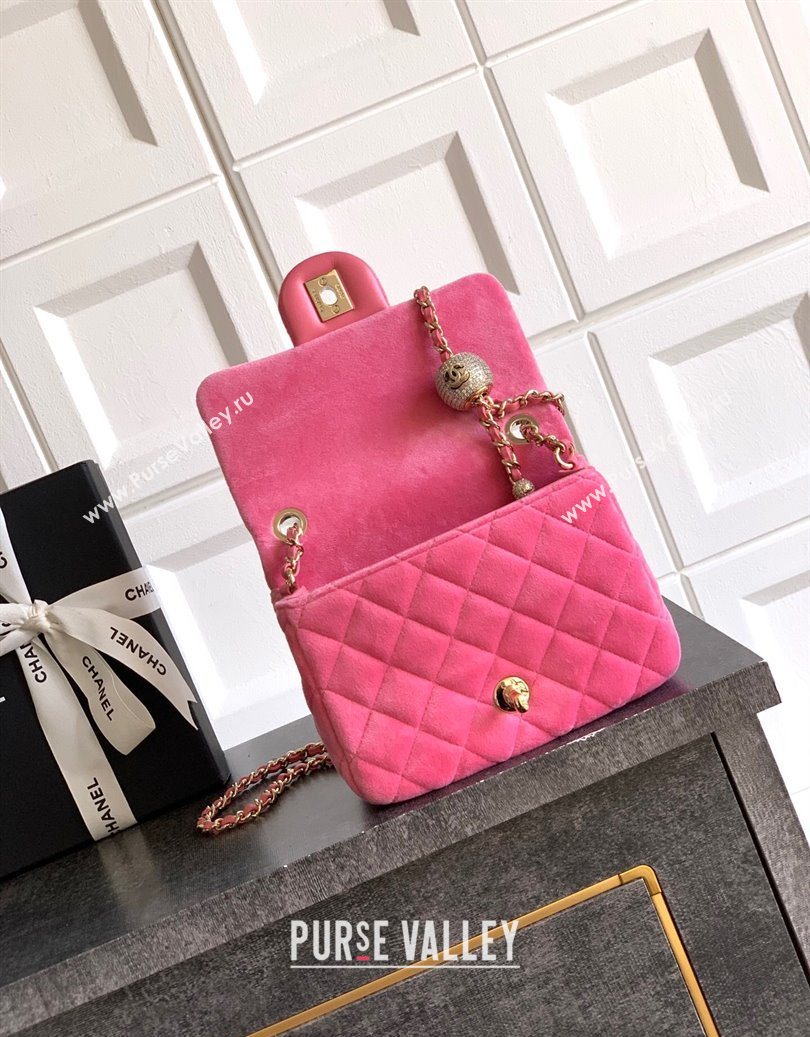 Chanel Velvet Mini Square Flap Bag with Strass Ball Pink2 2025 AS1786 (yezi-251010054)