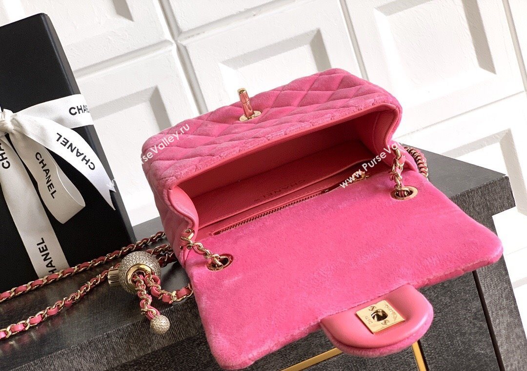 Chanel Velvet Mini Square Flap Bag with Strass Ball Pink2 2025 AS1786 (yezi-251010054)