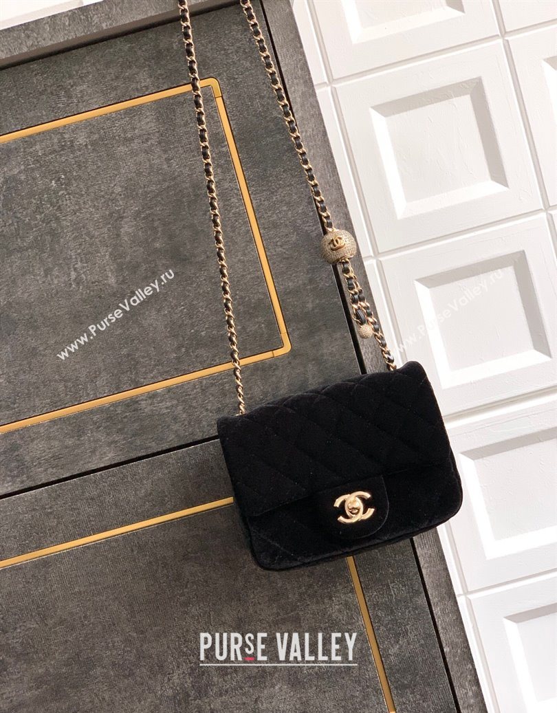 Chanel Velvet Mini Square Flap Bag with Strass Ball Black 2025 AS1786 (yezi-251010055)