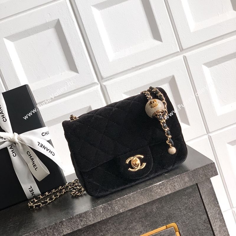 Chanel Velvet Mini Square Flap Bag with Strass Ball Black 2025 AS1786 (yezi-251010055)