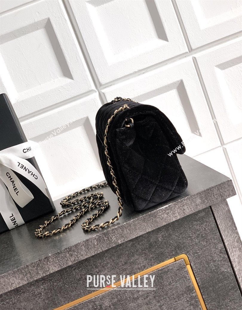Chanel Velvet Mini Square Flap Bag with Strass Ball Black 2025 AS1786 (yezi-251010055)