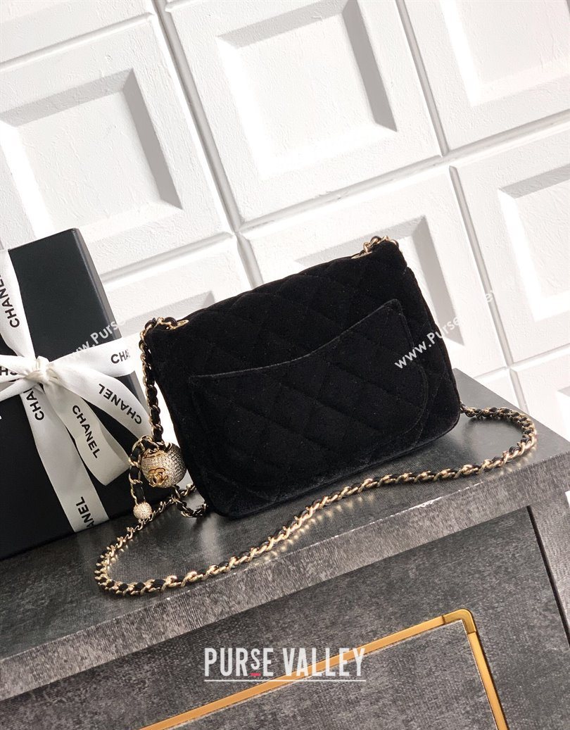 Chanel Velvet Mini Square Flap Bag with Strass Ball Black 2025 AS1786 (yezi-251010055)