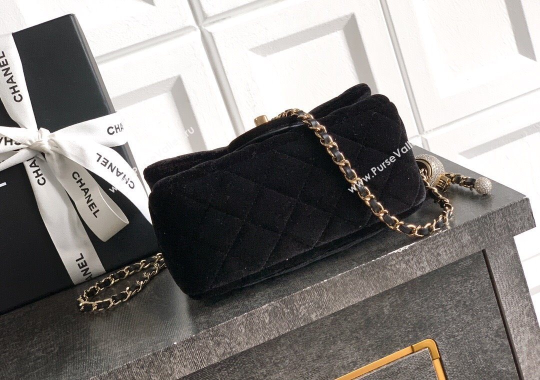 Chanel Velvet Mini Square Flap Bag with Strass Ball Black 2025 AS1786 (yezi-251010055)