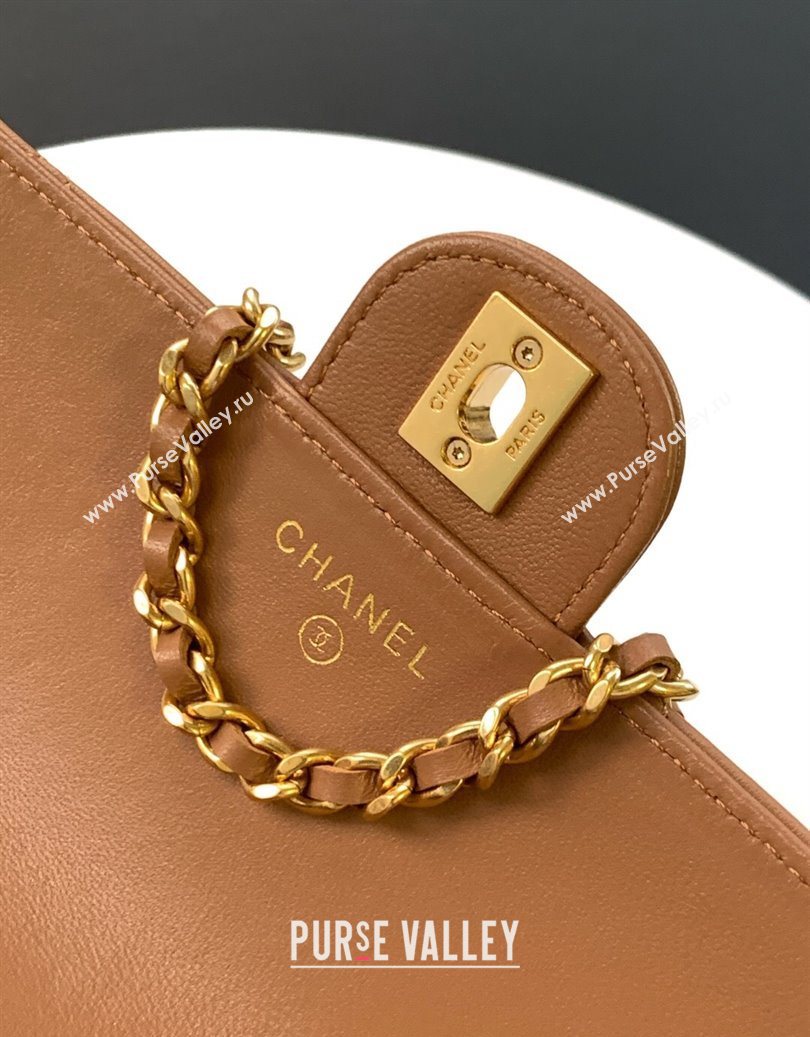 Chanel Shiny Lambskin Wallet with chain and Top Handle Brown 2025 AP4674 (yezi-251009092)