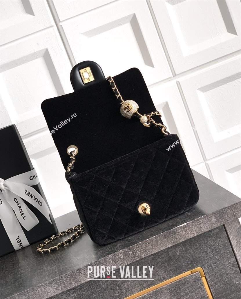 Chanel Velvet Mini Square Flap Bag with Strass Ball Black 2025 AS1786 (yezi-251010055)