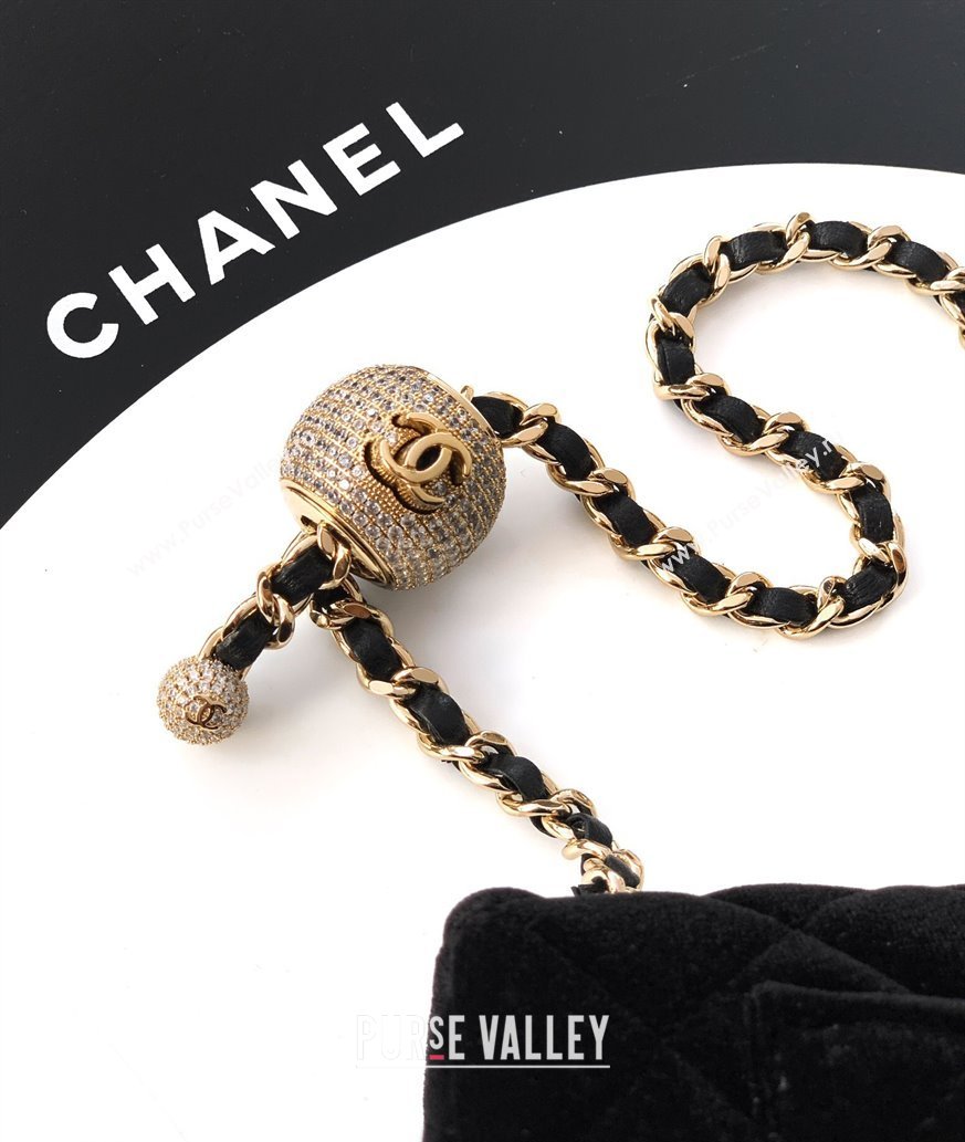 Chanel Velvet Mini Square Flap Bag with Strass Ball Black 2025 AS1786 (yezi-251010055)