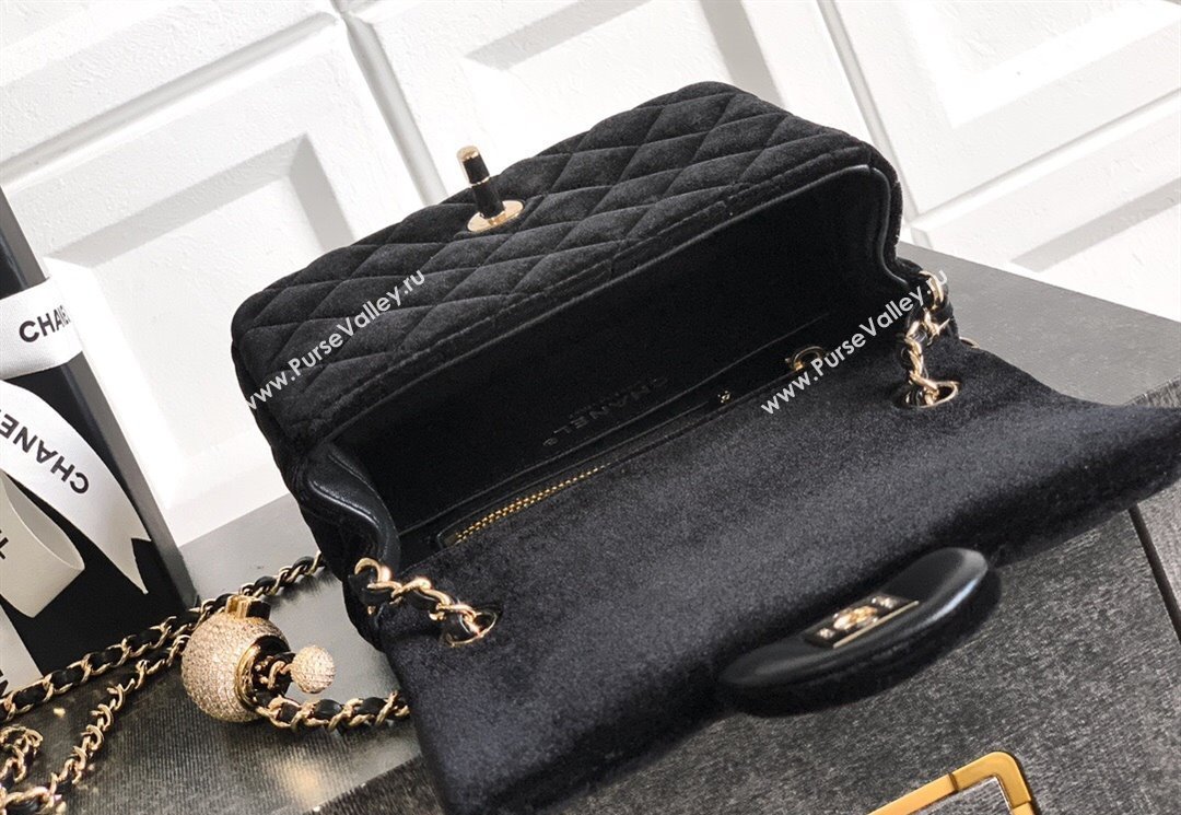 Chanel Velvet Mini Square Flap Bag with Strass Ball Black 2025 AS1786 (yezi-251010055)