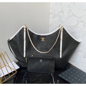 Chanel Straw Maxi Shopping Tote Bag Black 2025 AS5463 (yezi-251010074)