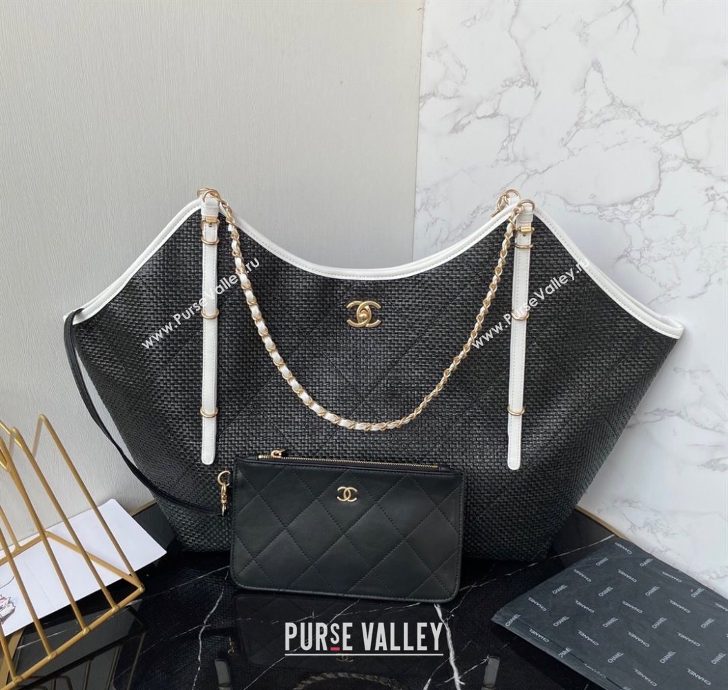 Chanel Straw Maxi Shopping Tote Bag Black 2025 AS5463 (yezi-251010074)