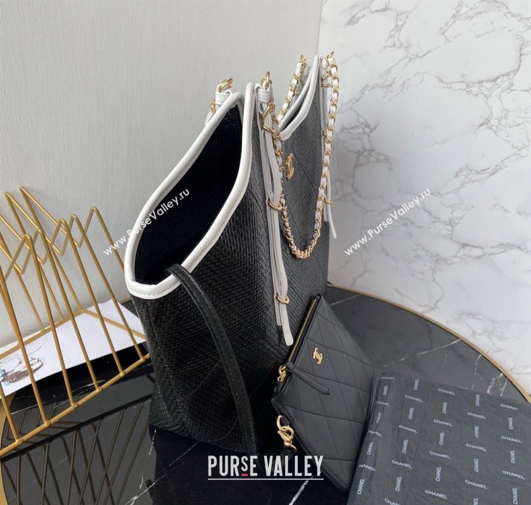 Chanel Straw Maxi Shopping Tote Bag Black 2025 AS5463 (yezi-251010074)