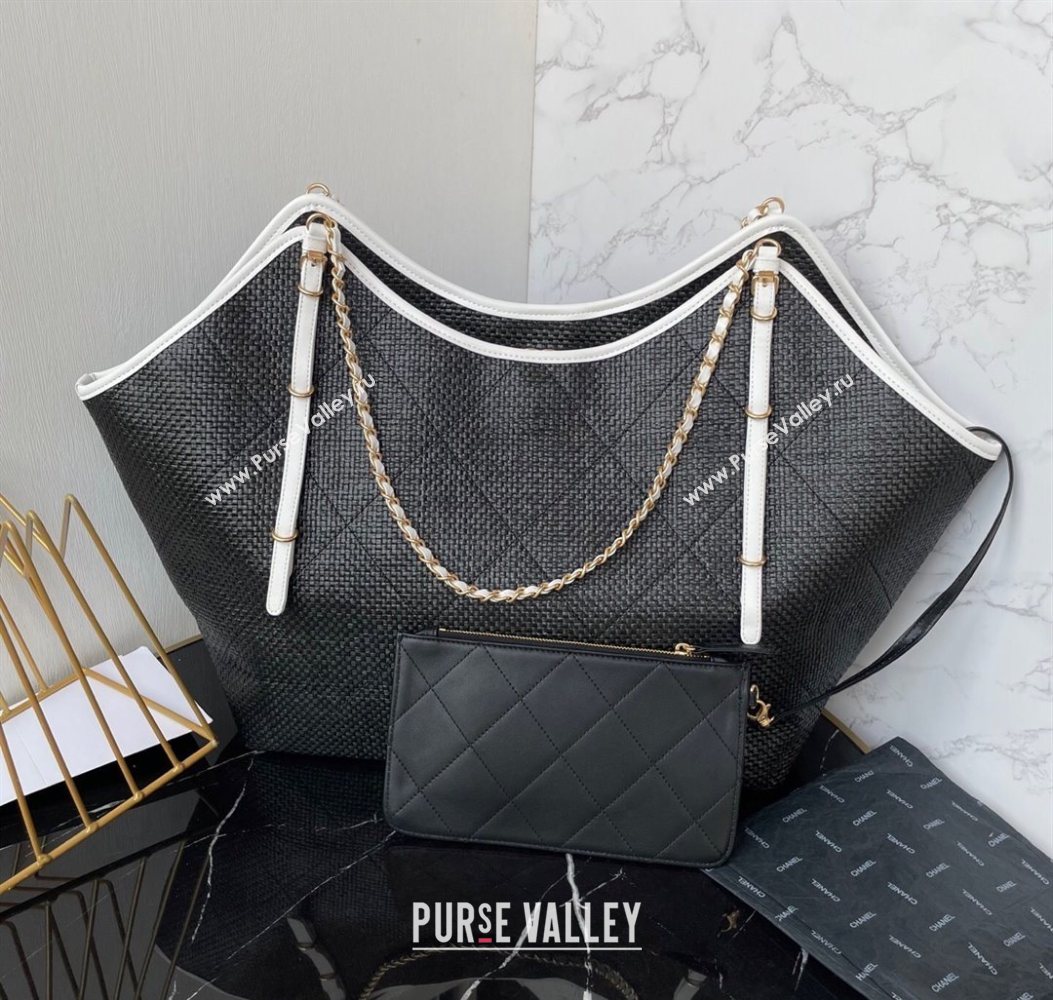 Chanel Straw Maxi Shopping Tote Bag Black 2025 AS5463 (yezi-251010074)
