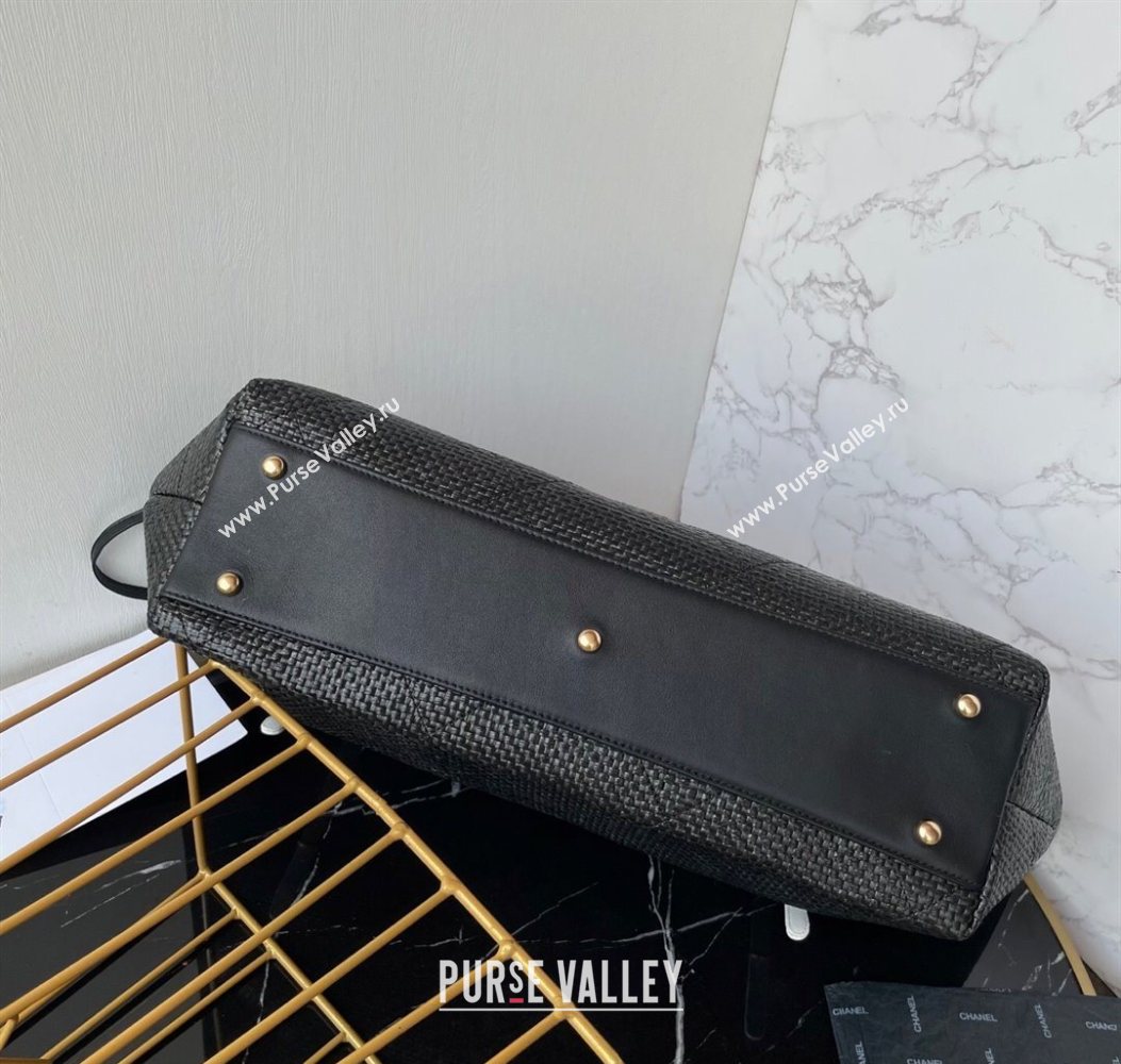 Chanel Straw Maxi Shopping Tote Bag Black 2025 AS5463 (yezi-251010074)