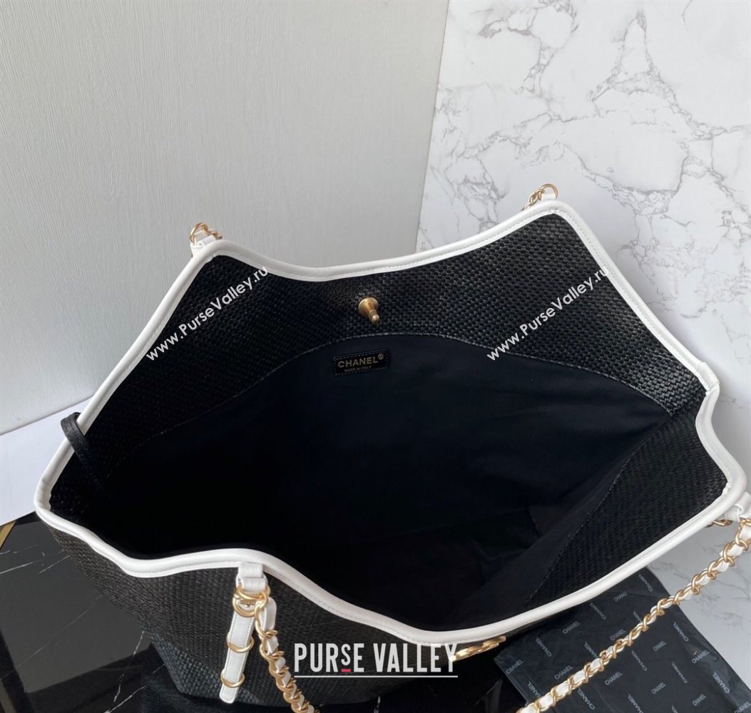 Chanel Straw Maxi Shopping Tote Bag Black 2025 AS5463 (yezi-251010074)
