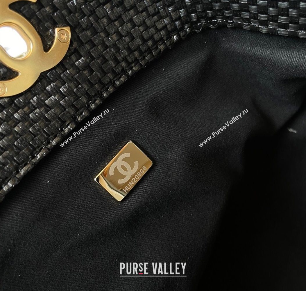 Chanel Straw Maxi Shopping Tote Bag Black 2025 AS5463 (yezi-251010074)