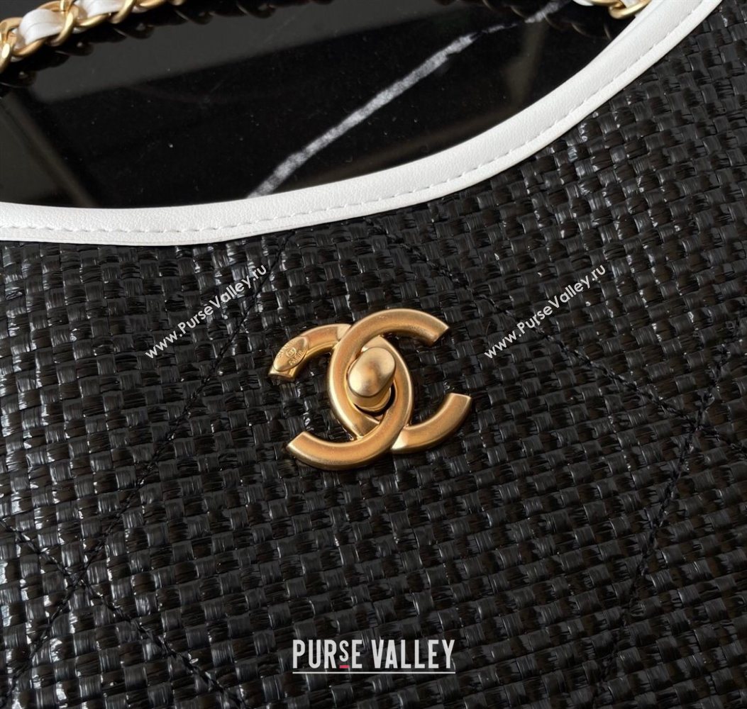 Chanel Straw Maxi Shopping Tote Bag Black 2025 AS5463 (yezi-251010074)