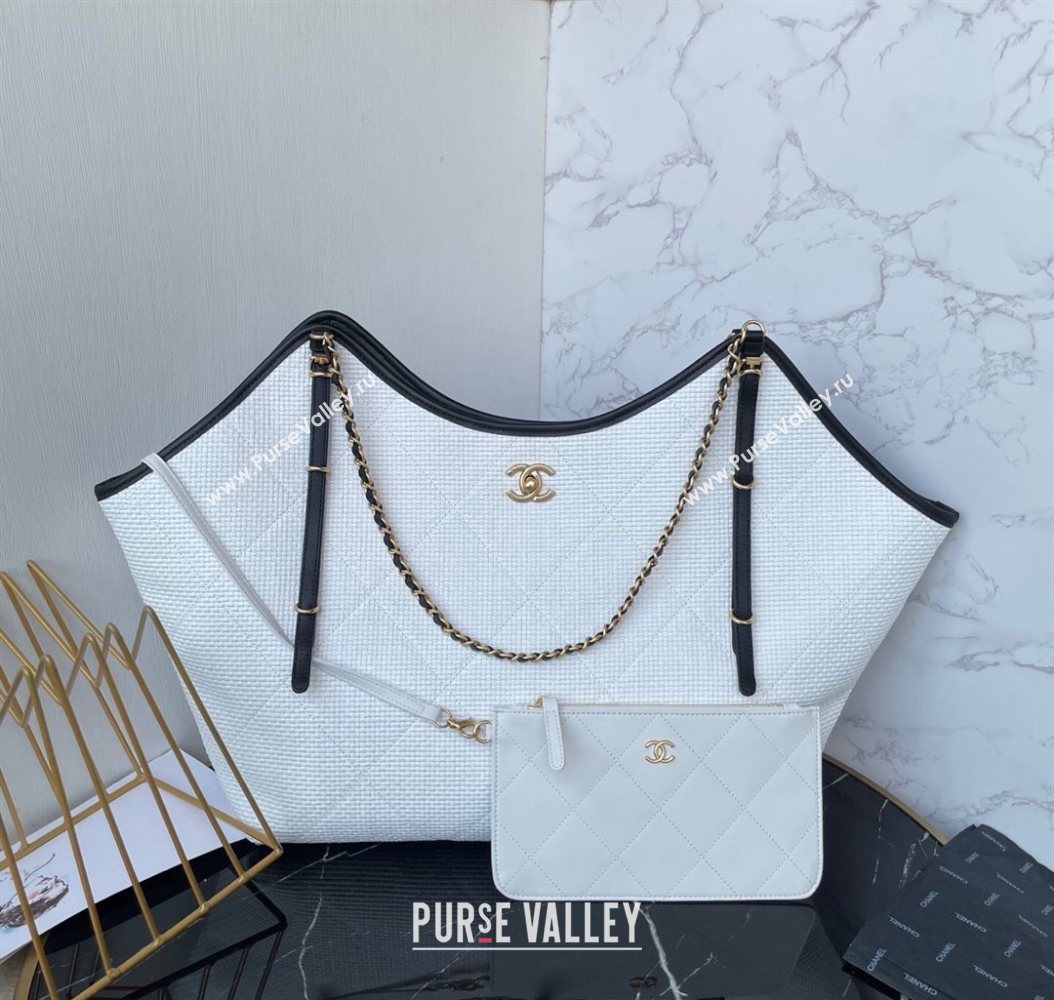 Chanel Straw Maxi Shopping Tote Bag White 2025 AS5463 (yezi-251010076)