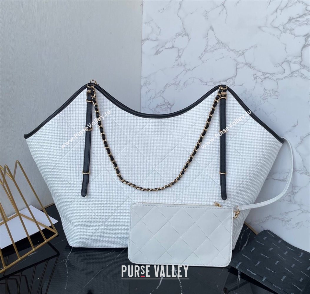 Chanel Straw Maxi Shopping Tote Bag White 2025 AS5463 (yezi-251010076)