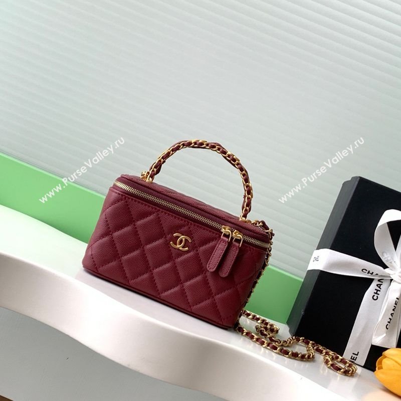 Chanel Grained Calfskin Vanity Case with Top Handle Burgundy 2025 AP4799 (yezi-251009094)