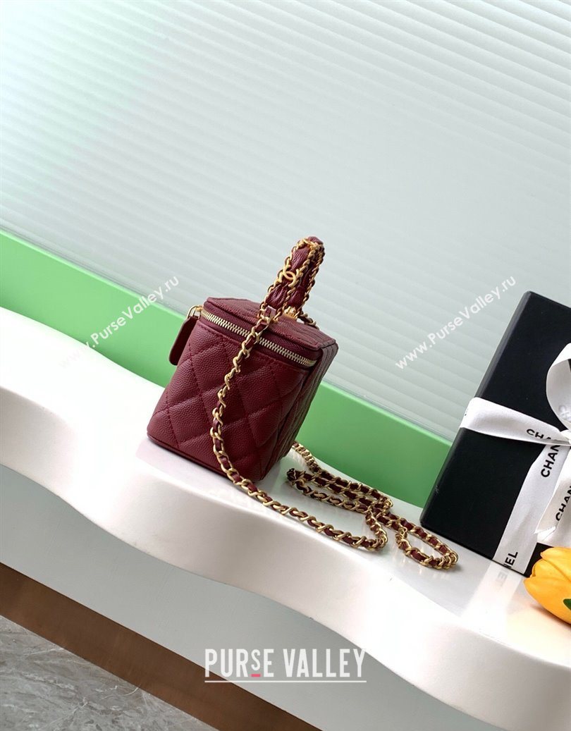 Chanel Grained Calfskin Vanity Case with Top Handle Burgundy 2025 AP4799 (yezi-251009094)