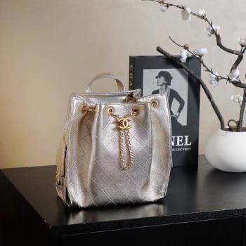 Chanel Grained Calfskin 25 Medium Backpack Bag Champagne Gold 2025 AS5600 (yezi-251009097)