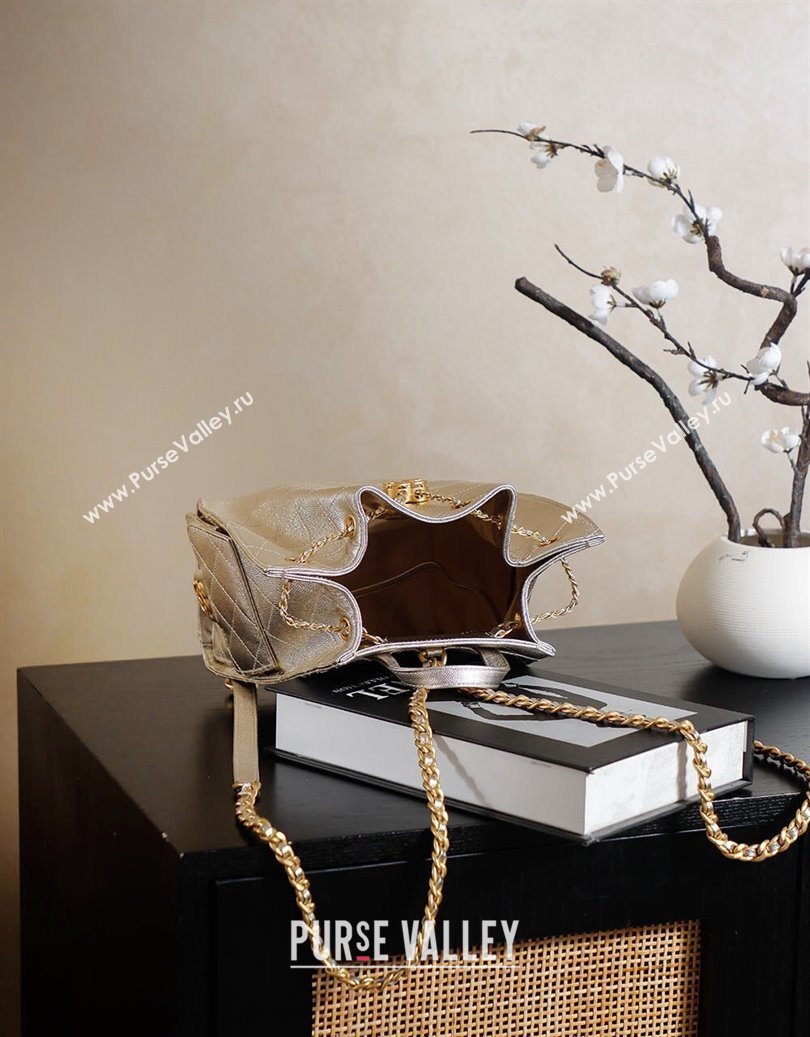 Chanel Grained Calfskin 25 Medium Backpack Bag Champagne Gold 2025 AS5600 (yezi-251009097)