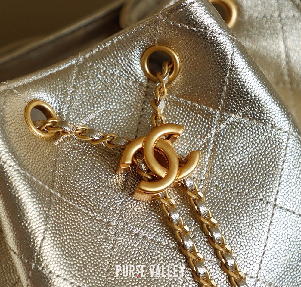 Chanel Grained Calfskin 25 Medium Backpack Bag Champagne Gold 2025 AS5600 (yezi-251009097)
