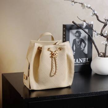 Chanel Grained Calfskin 25 Medium Backpack Bag Apricot Yellow 2025 AS5600 (yezi-251009099)