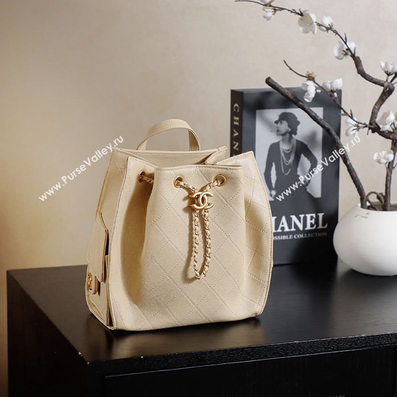 Chanel Grained Calfskin 25 Medium Backpack Bag Apricot Yellow 2025 AS5600 (yezi-251009099)