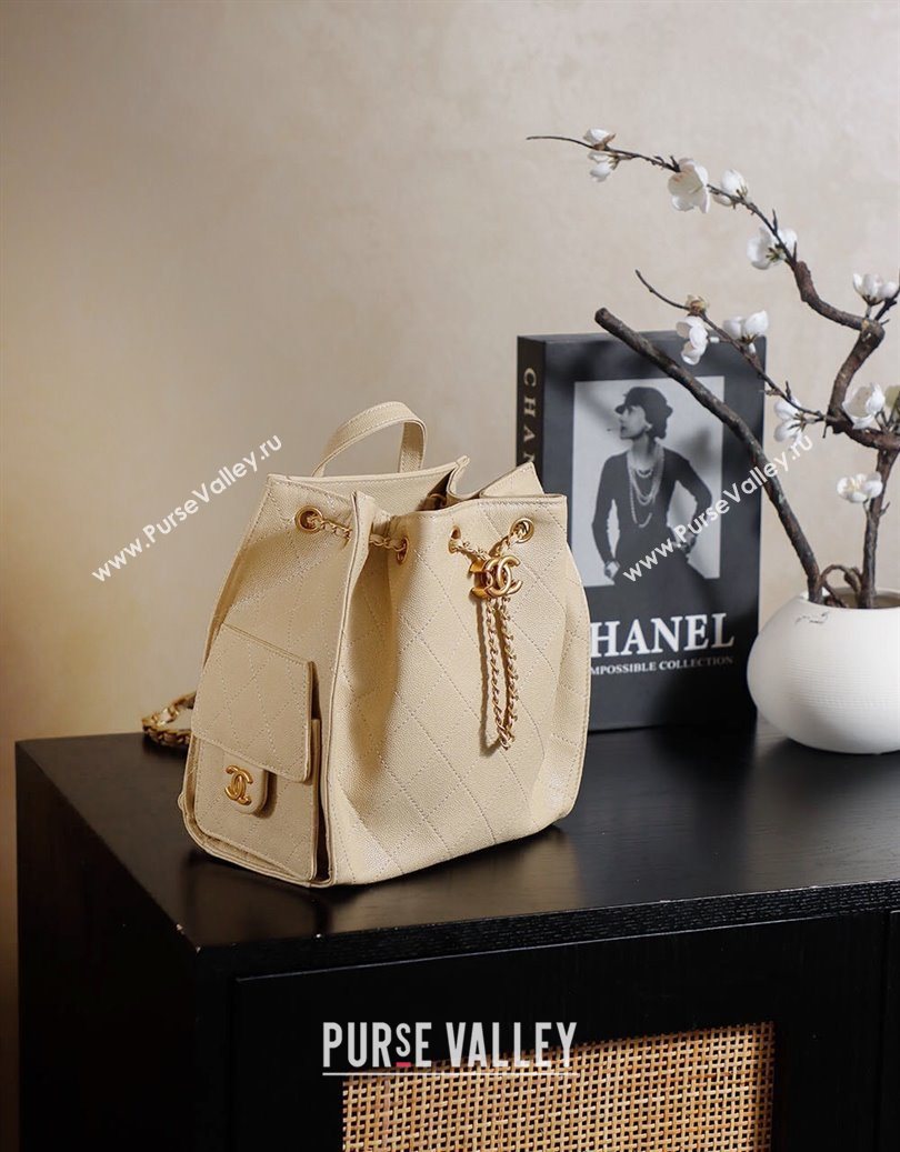 Chanel Grained Calfskin 25 Medium Backpack Bag Apricot Yellow 2025 AS5600 (yezi-251009099)