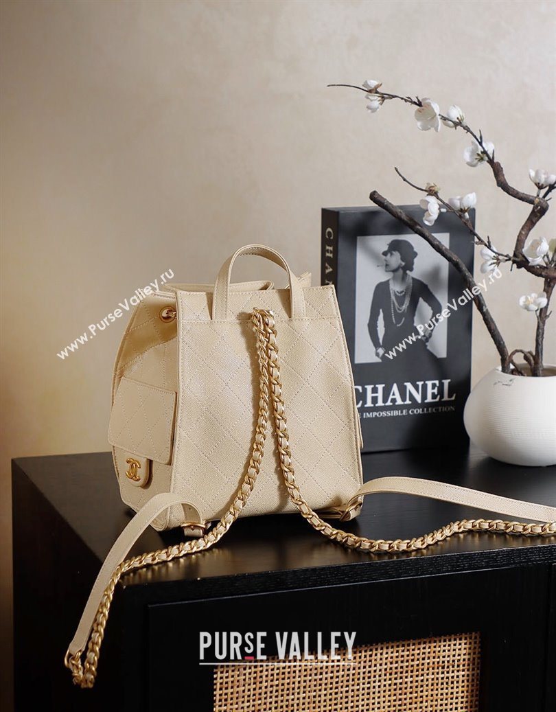 Chanel Grained Calfskin 25 Medium Backpack Bag Apricot Yellow 2025 AS5600 (yezi-251009099)