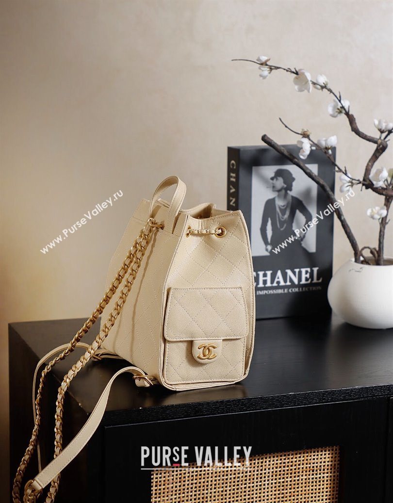 Chanel Grained Calfskin 25 Medium Backpack Bag Apricot Yellow 2025 AS5600 (yezi-251009099)