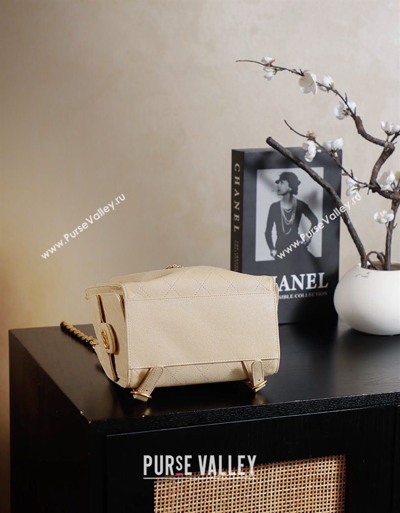 Chanel Grained Calfskin 25 Medium Backpack Bag Apricot Yellow 2025 AS5600 (yezi-251009099)