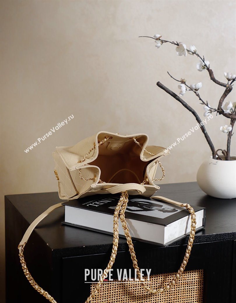 Chanel Grained Calfskin 25 Medium Backpack Bag Apricot Yellow 2025 AS5600 (yezi-251009099)