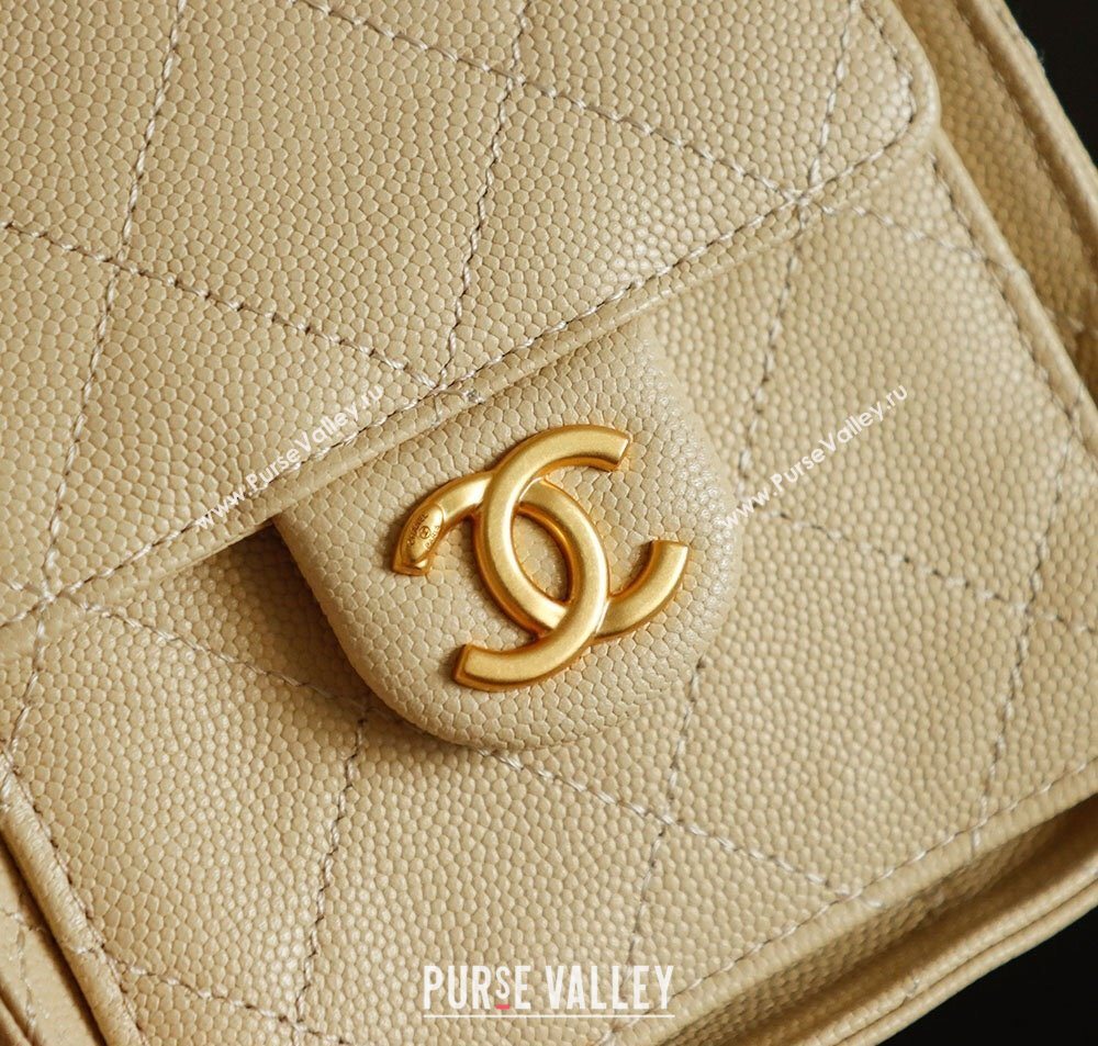 Chanel Grained Calfskin 25 Medium Backpack Bag Apricot Yellow 2025 AS5600 (yezi-251009099)