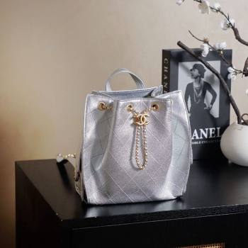 Chanel Grained Calfskin 25 Medium Backpack Bag Silver 2025 AS5600 (yezi-251009100)