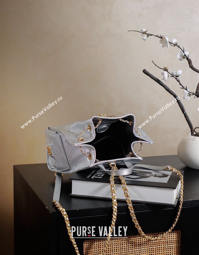 Chanel Grained Calfskin 25 Medium Backpack Bag Silver 2025 AS5600 (yezi-251009100)