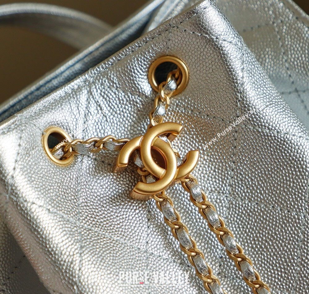 Chanel Grained Calfskin 25 Medium Backpack Bag Silver 2025 AS5600 (yezi-251009100)